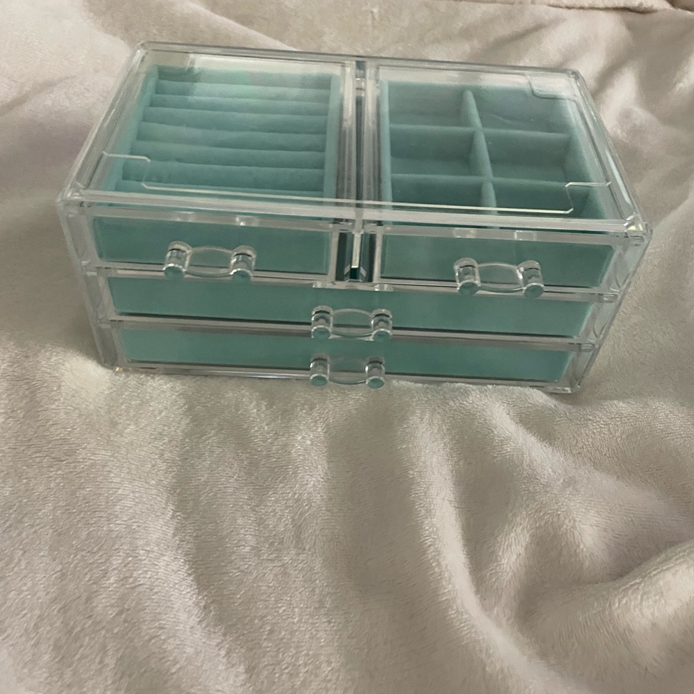 Amazon Blue and Gray Jewelry Organizer with Multiple Drawers
